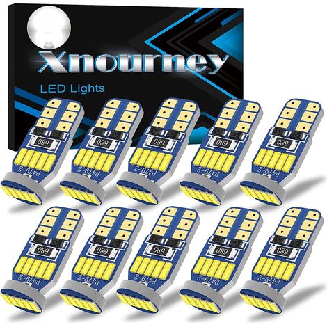 Ampoules LED 194 501 W5W 6000K Blanc 12V Lot de 10 15 SMD puce 4014 haute luminosité, pour lampe lecture, plafonnier, feu latéral et plaque d'immatriculation (1/5)