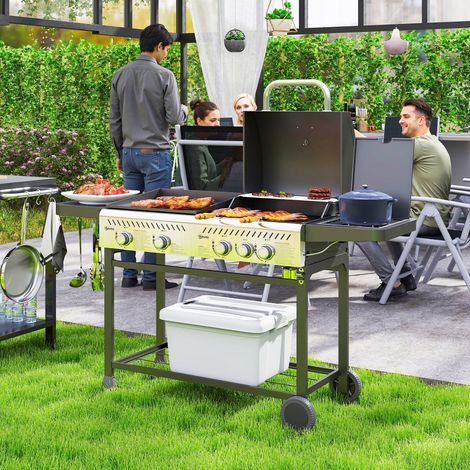Barbecue à gaz plaque cuisinière couvercle thermomètre étagères régulateur tuyau inclus - Couleur: Noir (1/4)