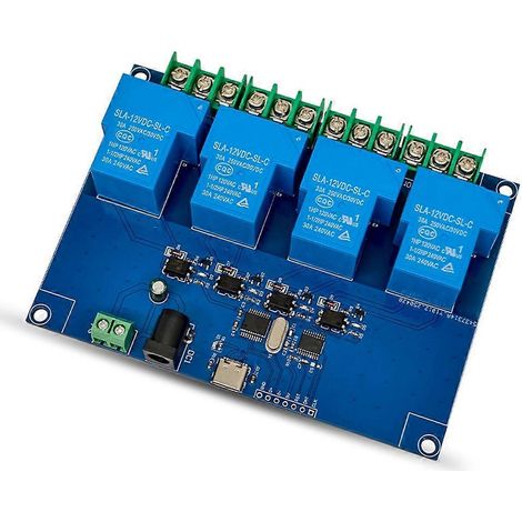 Module relais USB 4 canaux 12 V 30 A, module relais USB-C avec puce CH340T intégrée, port série USB, interrupteur de commande intelligent (1/5)