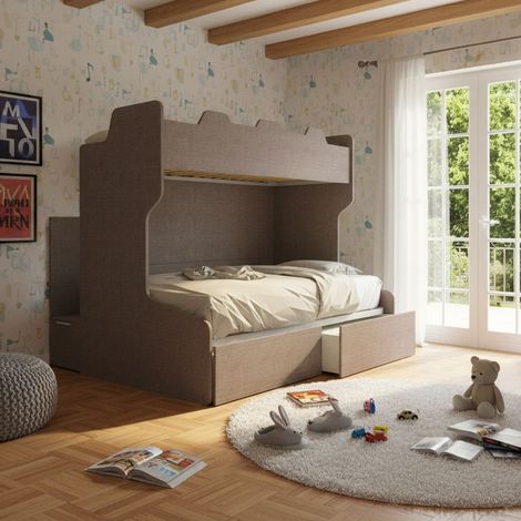 Letto a castello salvaspazio con scala contenitore - 1 Piazza e mezza + singolo - Grigio fumo (1/5)