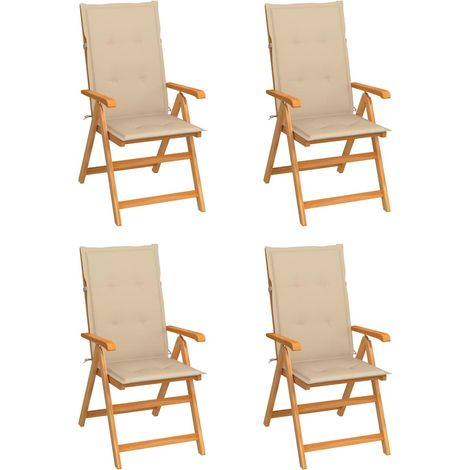vidaXL Sillas plegables (4 unidades) con cojines beige, madera maciza de teca. (1/5)
