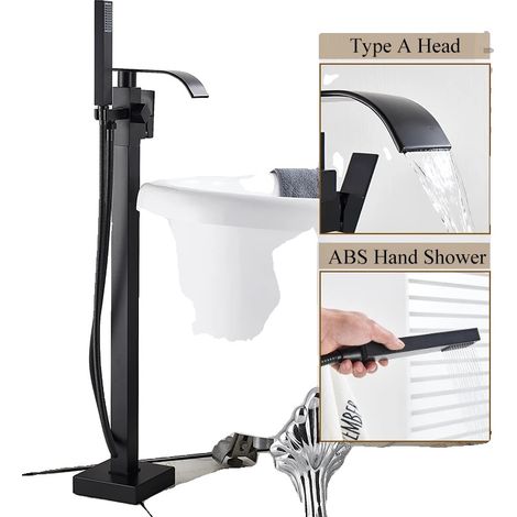 Robinet de douche de baignoire, à poignée unique, monté sur le plateau, Noir Mat A (1/2)