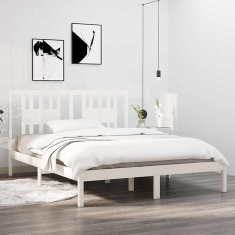 Lit double pour adulte Cadre de lit - Blanc Bois de pin massif 140x200 cm BV758526 - BonneVie (1/5)