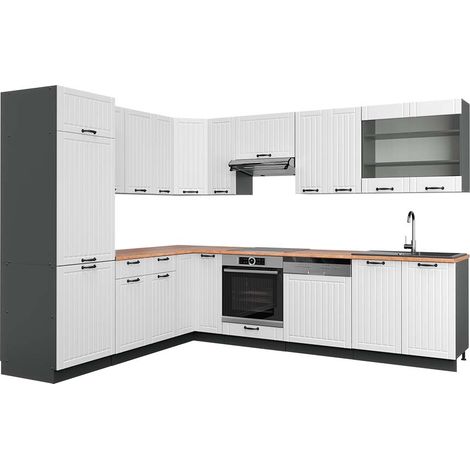 Cuisine en angle Fame-Line, Blanc cottage/anthracite, 227 x 287 cm , PT Chêne, Vicco