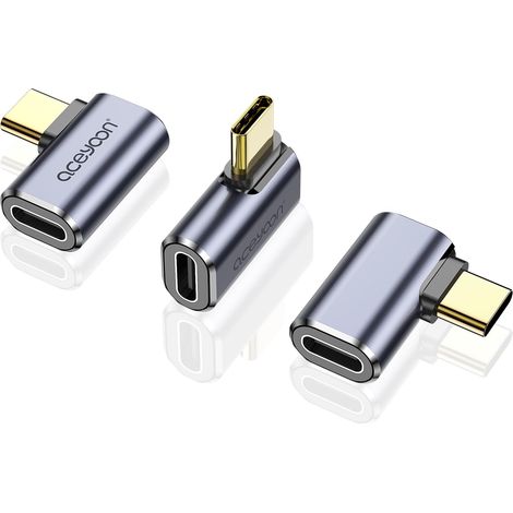 Lot de 3 connecteurs coudés USB C - Adaptateur USB C à 90° - 40 Gbps/100 W/Gen 2 - Adaptateur coudé femelle vers mâle - Prend en charge la vidéo 8K @ 60 Hz et la charge rapide PD (1/5)