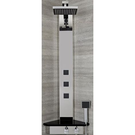 Milano Astley Corner Thermostatic Shower Tower Panel with Rainfall Shower Head Hand Shower Handset and Body Jets - Chrome & Black (1/5)
