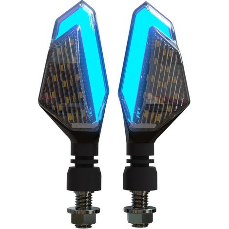 Clignotants moto bleu 2 pièces, 22 LED double couleur, feux indicateurs v moto à LED, clignoteurs universels (1/5)
