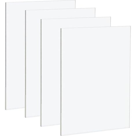 Lot de 4 plaques acryliques transparentes A4 - 210 x 297 x 3 mm - En plastique transparent - 3 mm d'épaisseur - Pour décoration, affichage, cadre photo, peinture (1/2)