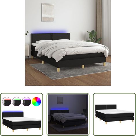 vidaXL Bande LED - Sommier à lattes de lit avec matelas LED Noir 140x190 cm Tissu (1/5)
