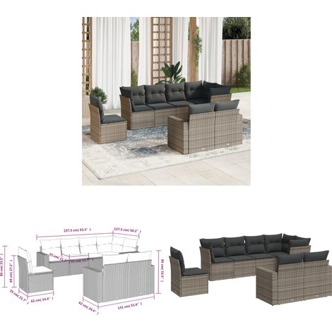 8-tlg. Garten-Sofagarnitur mit Kissen Grau Poly Rattan - Gartensofas - Gartenmöbel - Outdoor Möbel - Lounge Set - Rattan Sofa - Home & Living (1/3)