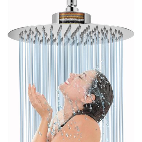 Pomme de Douche à Effet pluie avec Filtre à Haut Débit et à Effet pluie en Acier Inoxydable 304, Pommeau de Douche à Effet Cascade pour Eau Dure (30cm Ronde) (1/5)