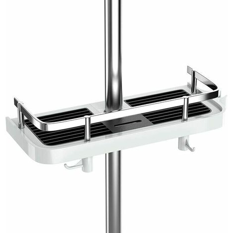 Étagère de douche sans perçage Étagère de douche réglable pour la tringle de douche Rangement de salle de bain avec support de douche Étagère avec 2 petits crochets (1/5)