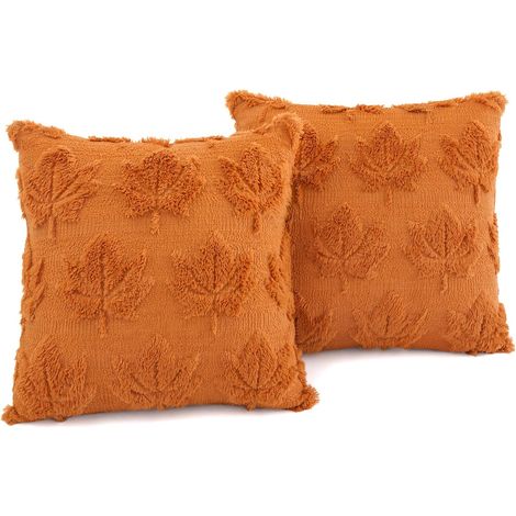Lot de 2 housses de coussin 45x45cm, motif feuille d'érable – décoration automnale pour canapé et salon-Orange (1/5)