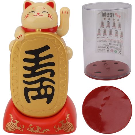 Desktop Solar Power Fortune Cat Ornament Waving Arm Fortune Cat Ornament Solar Panel Lucky Cat Decoration Ten Million Taels Yellow (1/5)