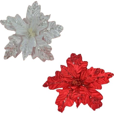 Decorazioni natalizie addobbi per Albero di Natale Fiore Stella Bianco Rosso ghirlande casa negozi vetrine cm 55 grande - colorigenerali: BIANCO - PEZZI: 3 PEZZI (1/5)