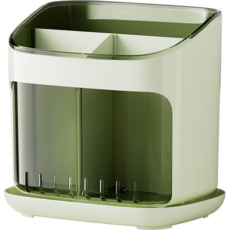 Range-couverts avec égouttoir ABS Vert Transparent Organisateur de Cuisine Minimaliste à Compartiments Multiples pour Fourchettes Cuillères Baguettes (1/5)