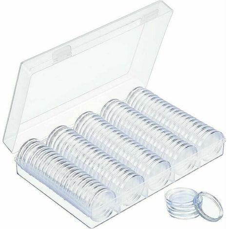 30 mm Münzkapseln, runde Kunststoff-Münzkapseln, Münzkapseln mit Aufbewahrungsbox zum Sammeln von Münzen, 100 Stück  FLITI