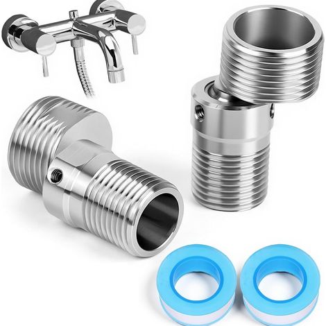 (2pc)Acier Inoxydable Adaptateur Robinet Raccordement Robinet Douche Réglables à 360 Degrés, Raccord Excentré Mitigeur Raccord Plomberie (1/5)