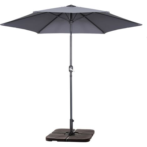 Parasol droit inclinable 3m et 4 dalles à lester remplissables gris (1/5)