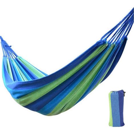 Hamac double en toile de coton bleue avec sac de rangement - capacité de charge maximale 200 kg (1/5)
