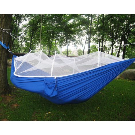 Hamac de camping en plein air, balançoire portable anti-moustiques, bleu (fond bleu et tente blanche)260140CM (1/5)