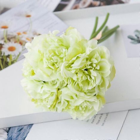 Lot de 5 hortensias artificiels en soie rose, fleurs de mariage, pivoines en soie fleuries, fleurs artificielles blanches pour la décoration intérieure