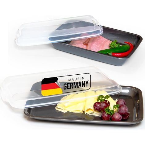 Coffret rentable Novaliv 1x plat 1x haut Anthracite Boîte à charcuterie avec couvercle transparent, boîtes de conservation pour saucisses et