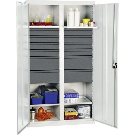 Stumpf Armoire à outils et matériaux série 3000 gris clair + 8 tiroirs 100 mm + 4 tiroirs 200 mm + cloison centrale + 4 étagères coulissantes - 3004507
