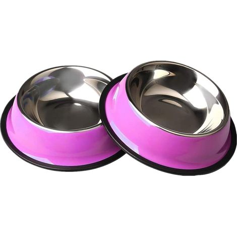 Filiyano-Gamelles Zhiye en acier inoxydable pour chats, lot de 2, antidérapantes, pour petits chiens et chats - Rose (1/3)