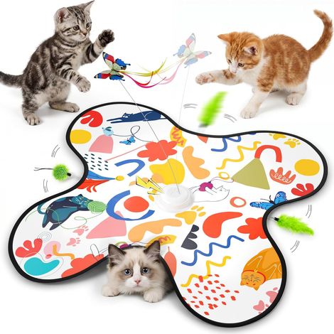 Jouet interactif pour chats d'intérieur - Cache-cache automatique rechargeable avec papillon qui bat des ailes, plumes qui bougent et sons de proie réalistes Jouet activé par le mouvement pour les ch (1/5)