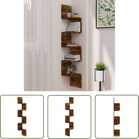 The Living Store Wand-Eckregal Räuchereiche 19x19x123 cm Holzwerkstoff - Wandregal - Eckschrank - Deko Regal - Holzregal - Wohnzimmerdeko (1/5)