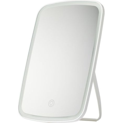 Miroir Maquillage Lumineux de Voyage avec Miroir Grossissant x10 et 3 Réglages D’éclairage - Miroir Cosmétique de Table LED, Dimmable, Écran Tactile -(Blanc)