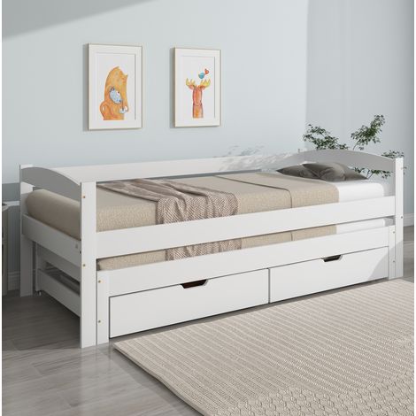 DESVIAE Lit de jour avec lit gigogne 2 tiroirs pin massif et MDF blanc 200x90 cm 190x90 cm (1/4)