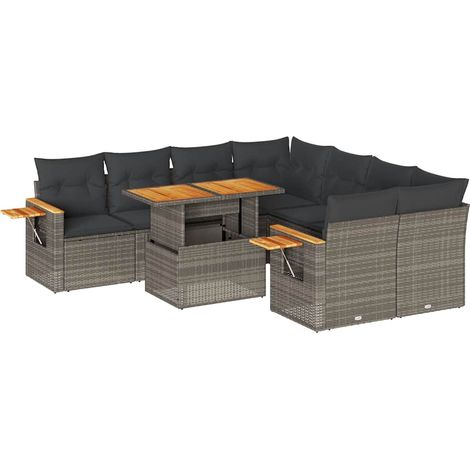 vidaXL Set Divano da Giardino 9pz con Cuscini Grigio Polyrattan Acacia (1/5)