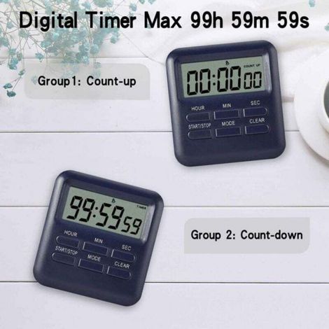 Minuterie Digitale - Horloge Réveil Chronomètre Compte À Rebours - Usage Cuisine Étude Sport - Magnétique - Bleu Foncé ×1 (1/4)