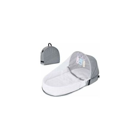 Lit de voyage pour bébé avec moustiquaire intégrée, lit pliant avec moustiquaire, lit de voyage bionique en coton respirant, nid douillet, répulsif anti-moustiques, lit portable pour 0-36 mois (gris) (1/5)