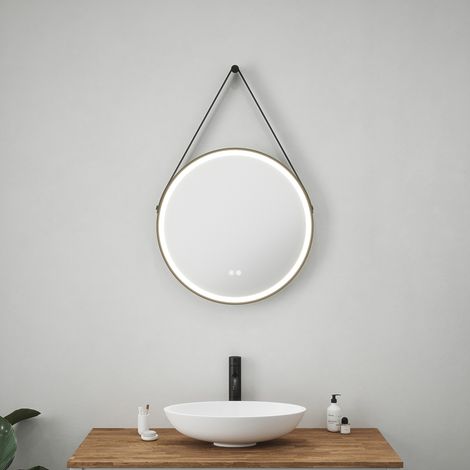 Valletta Tunable LED Mirror with Leather Strap & Black Trim - 600 x 43mm IP44 Rated Diffused Border Dimmable Demister (1/3)