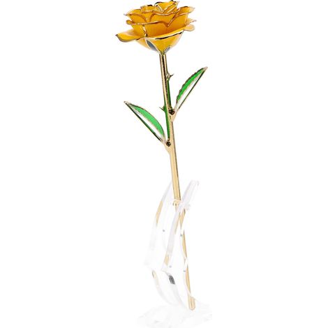 Coffret cadeau de rose à longue tige plaquée or 24 carats, avec un présentoir transparent (jaune). (1/5)