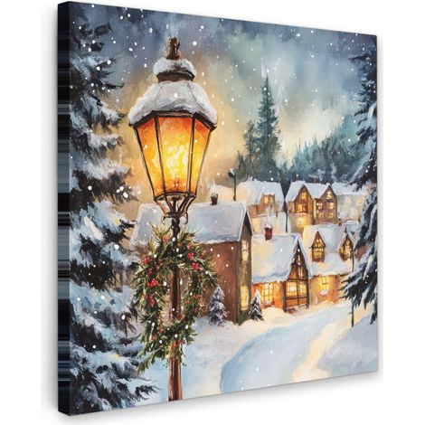 TABLEAU SUR TOILE Village de Noël - Maisons - Neige - Noël Tableau Chambre Adulte 90x90 cm
