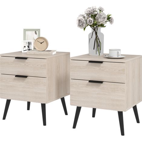 HOMCOM Set 2 Comodini Stile Nordico con Cassetto e Base Rialzata color Quercia (1/5)