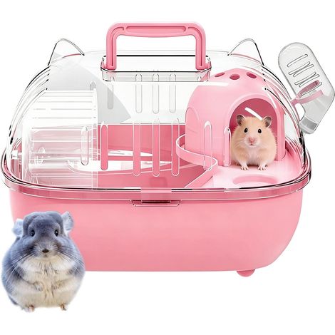 1 Cage de transport, Matériau PP transparent, Bouteille d'eau incluse, Pour hamsters, rongeurs, lézards, Voyage, Vétérinaire