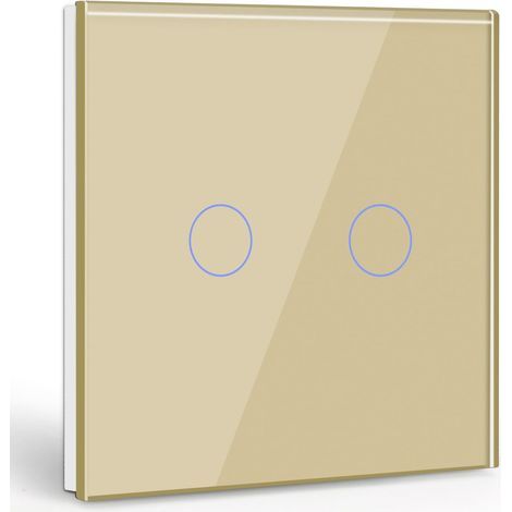 Single-position, 2-position touch switch with white light and LED display - no neutral wire required, gold (1/5)