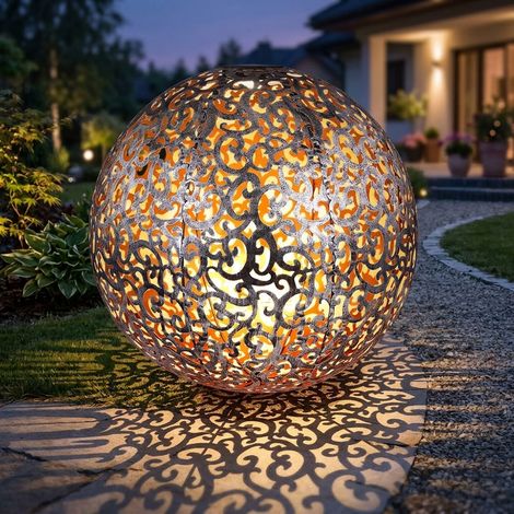 Windlicht Solar Garten Solarleuchte Kugel orientalsichLED Steckleuchte IP44, Erdspitz, Metall Muster antik silbergrau, 1x LED 3000K, DxH 40x50 cm (1/5)