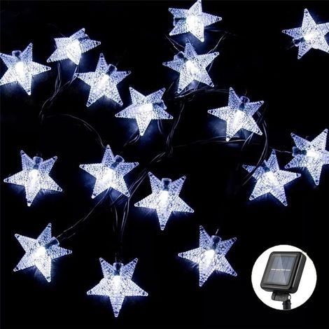 Guirlande lumineuse solaire, 5 m, 20 LED, 8 modes, étanche, pour jardin, terrasse, Ramadan, Noël (lumière blanche froide) (1/5)