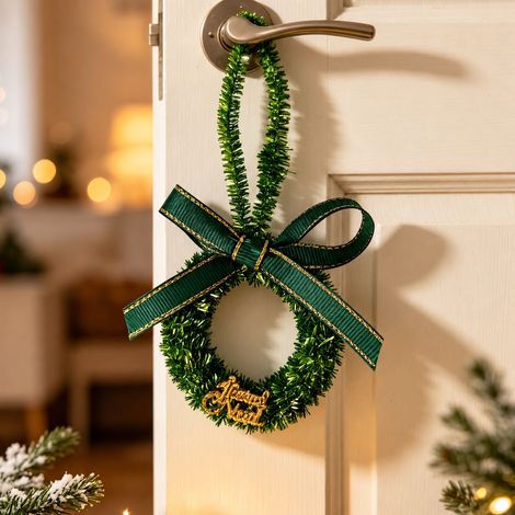 Mini couronne en cure-pipe scintillant avec nœud vert suspension de Noël 15 × 10 × 2 cm 10 g – Livraison gratuite