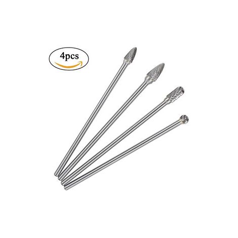 4 fraises longues en carbure 6 mm – Double coupe pour racine et pierre – Jeu de limes rotatives à deux stries (1/4)