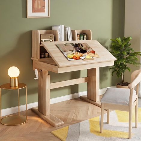 Bureau enfant en bois massif naturel hauteur réglable par (1/5)