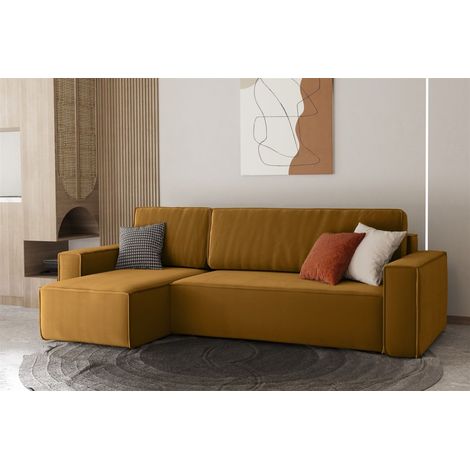 Ecksofa Schlafsofa Sofa MARIS Stoff Senf Ottomane Links (1/4)