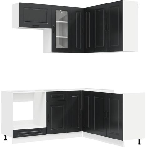 Kitchen Unit KALMAR 8 pcs Black Engineered Wood vidaXL
