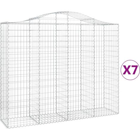 Cestas de gaviones Muro de contención arqueado Valla de jaula 7 piezas 200 x 50 x 160/180 cm Hierro galvanizado Plata 020041088